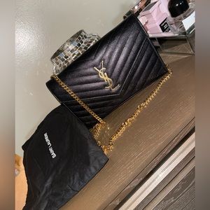 Authentic YSL Cassandre Matelassé Leather Wallet on a Chain